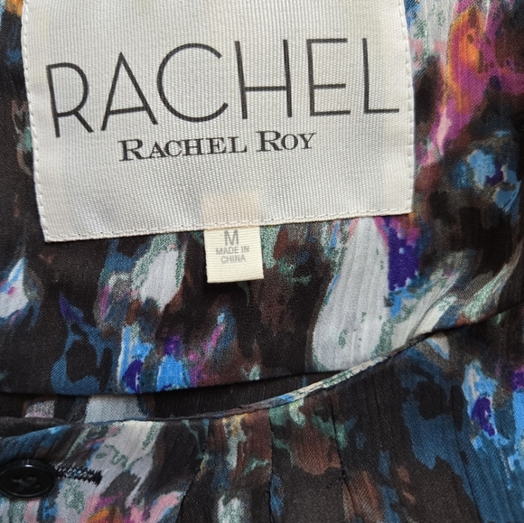 RACHEL ROY Watercolour Patterned Semi Sheer Lightweight Belted Dress. Size M - Picture 10 of 13